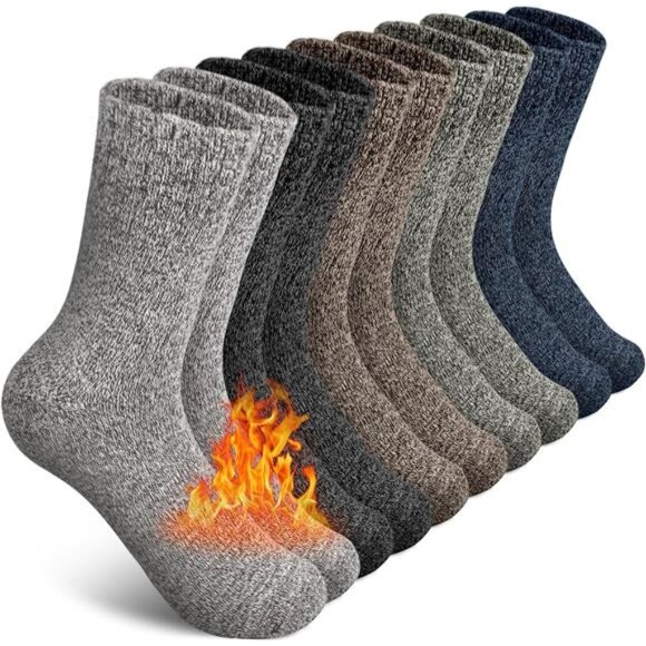 5 Pairs Men's Wool Socks Thick Warm Winter Soft & Casual Crew Socks - Picture 1 of 5